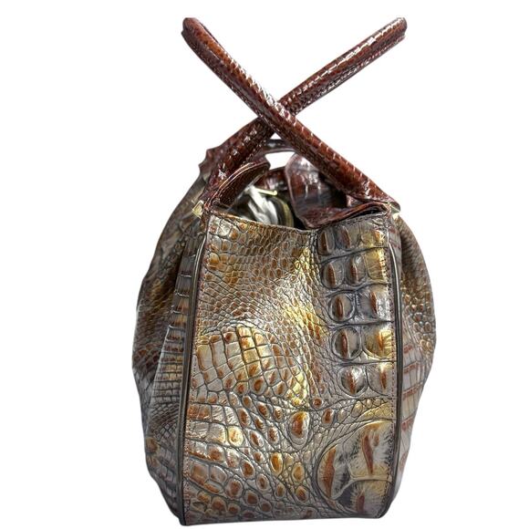 Brahmin Pecan Crocodile Embossed Leather Dual Handle Shoulder Bag Dr Satchel Vtg - Picture 3 of 9